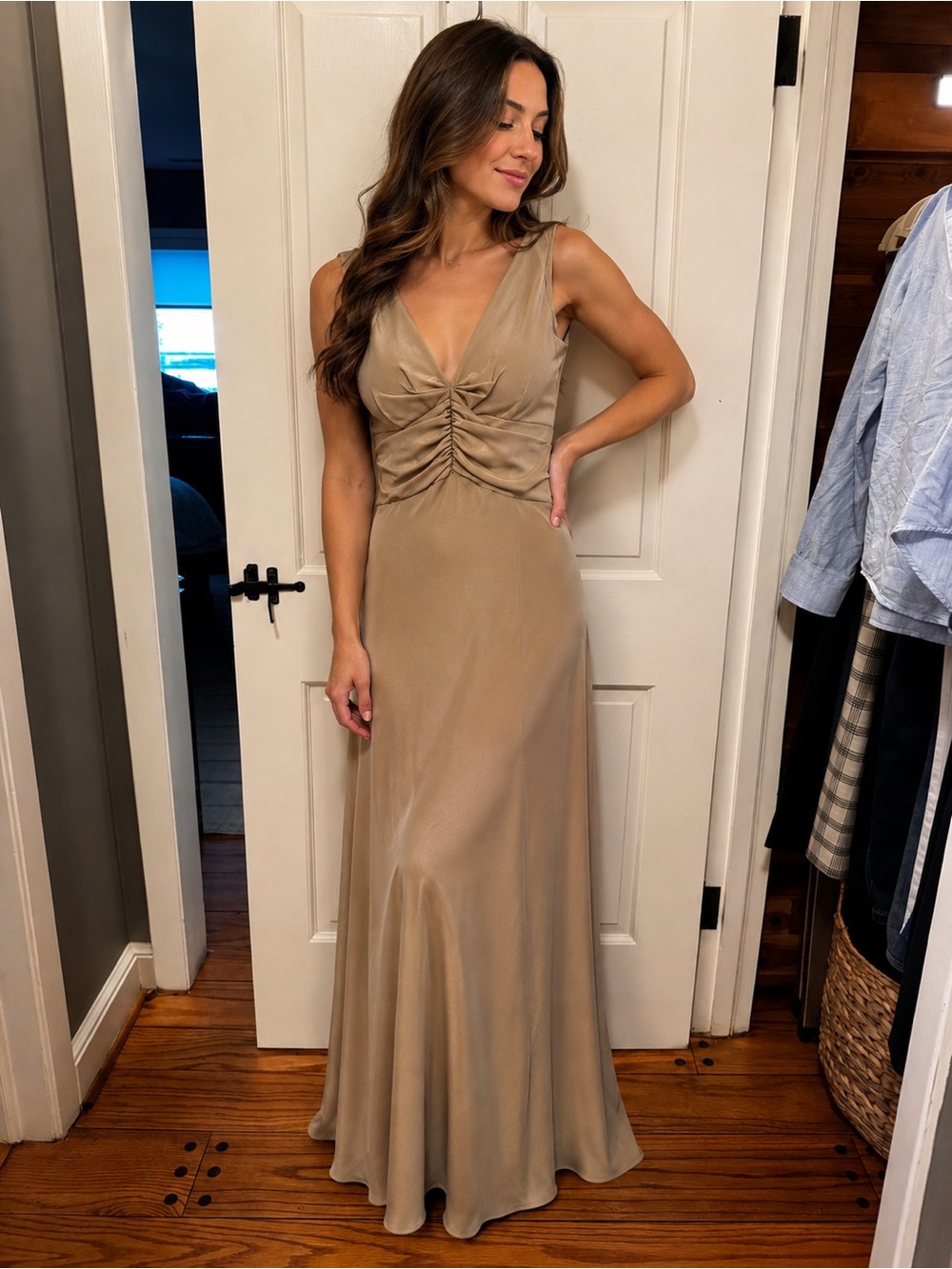 Talbots Pure Silk Formal Dress Champagne Gold Gown NWT